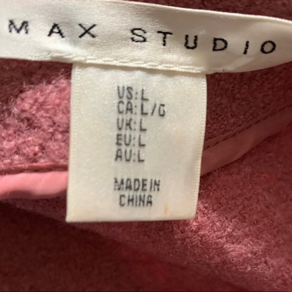 Max Studio Pink Wool Blend Long Line Zip Down Jacket Blazer Size Large - Picture 12 of 13